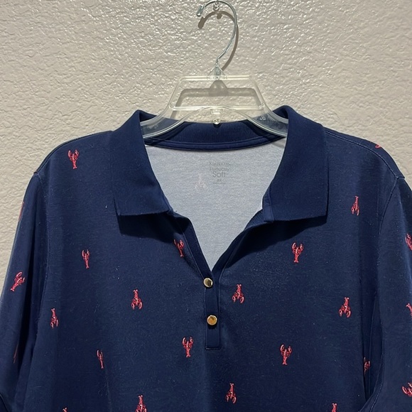 Kim Rogers Perfectly Soft Women’s Navy Polo Shirt with Red Lobster Print Sz 2X - Picture 6 of 10